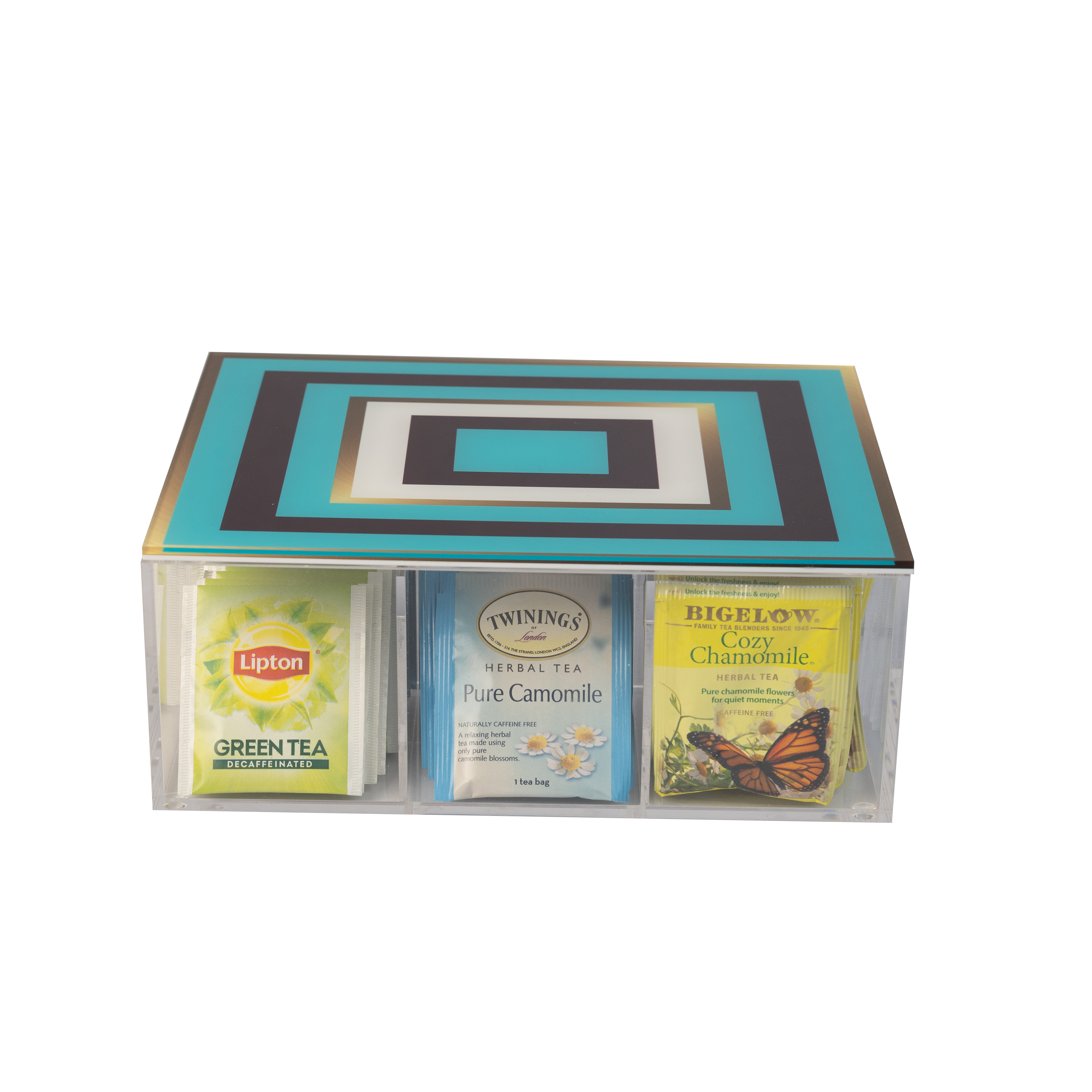 Small Tea Box - Gold and Blue Squares – Carol Rose Home Decor